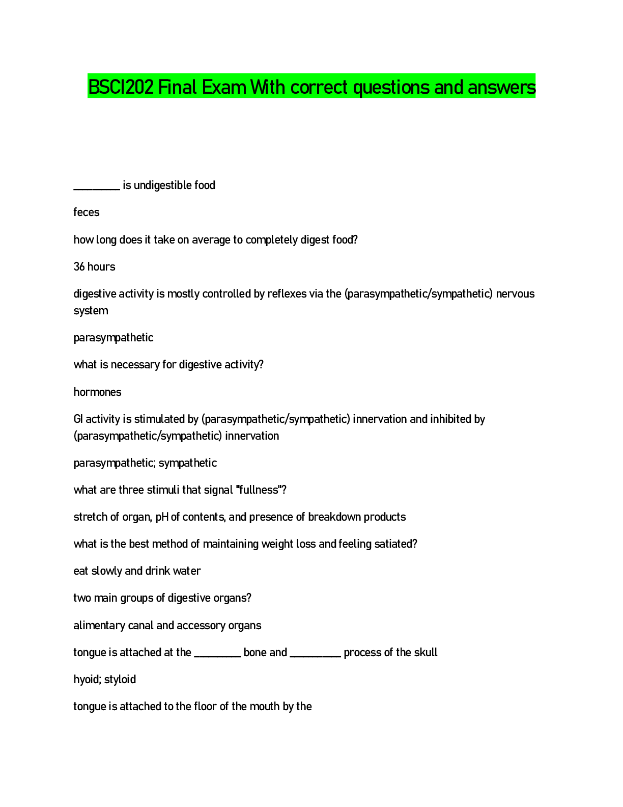 Preview image for BSCI202 Final Exam With correct questions and answers